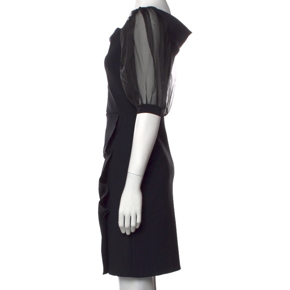 La Petite Robe di Chiara Boni Cocktail Midi Dress Black Ruched Ruff Sleeve Sz 42 - Picture 4 of 15